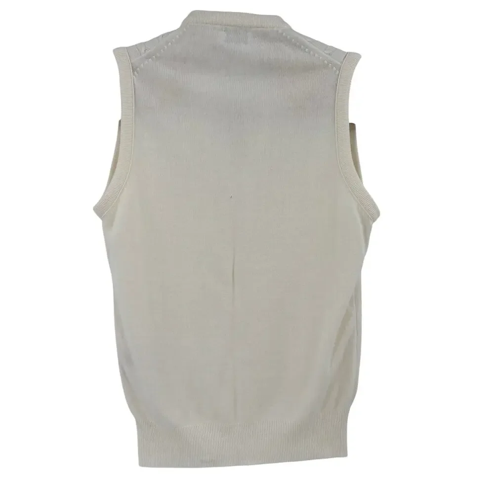 Vintage IZOD Lacoste Mens Large Ivory White Cable Knit V-neck Vest